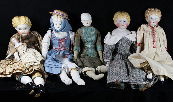 (lot of 5) Victorian China Head low brow and curly top (1 of 3)