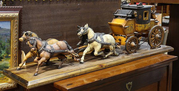Polychrome painted wood model mail coach (1 of 2)