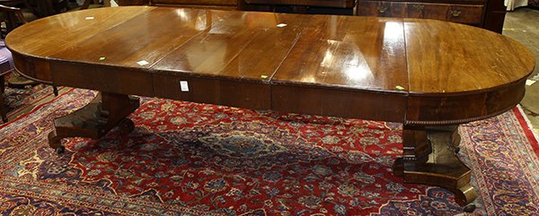 Empire walnut dining table, the highly figured top (1 of 4)