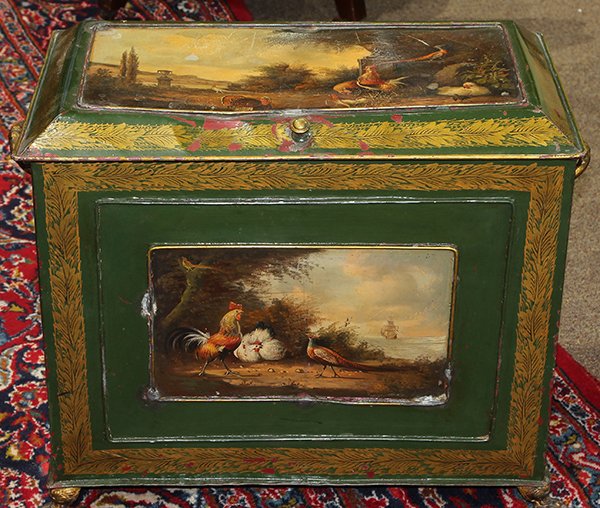 Continental tole decorated hinged metal box (1 of 3)
