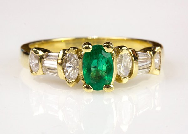 Emerald, diamond and 14k yellow gold ring (1 of 2)