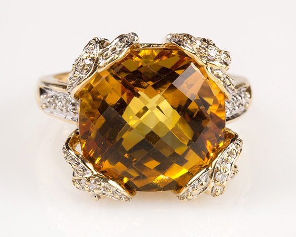 Citrine, diamond and 14k yellow gold ring (1 of 3)