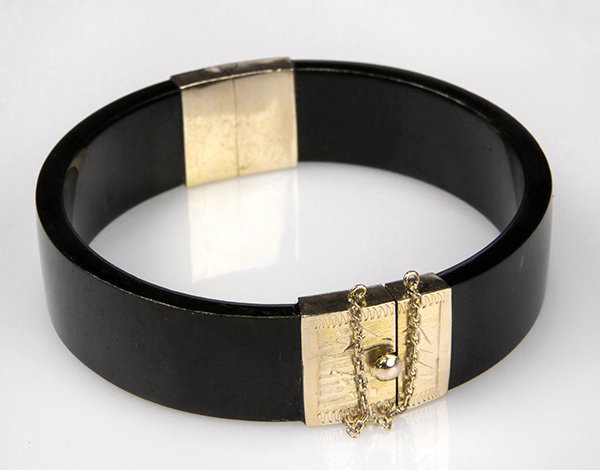 Black jade and 14k yellow gold bangle bracelet (1 of 2)