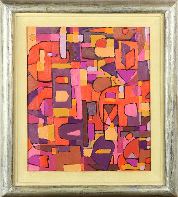 Painting, Cubist Bauhaus: German School (19th century), Cubist Bauhaus, oil on board, overall (with frame): 22.5"h x 20"w