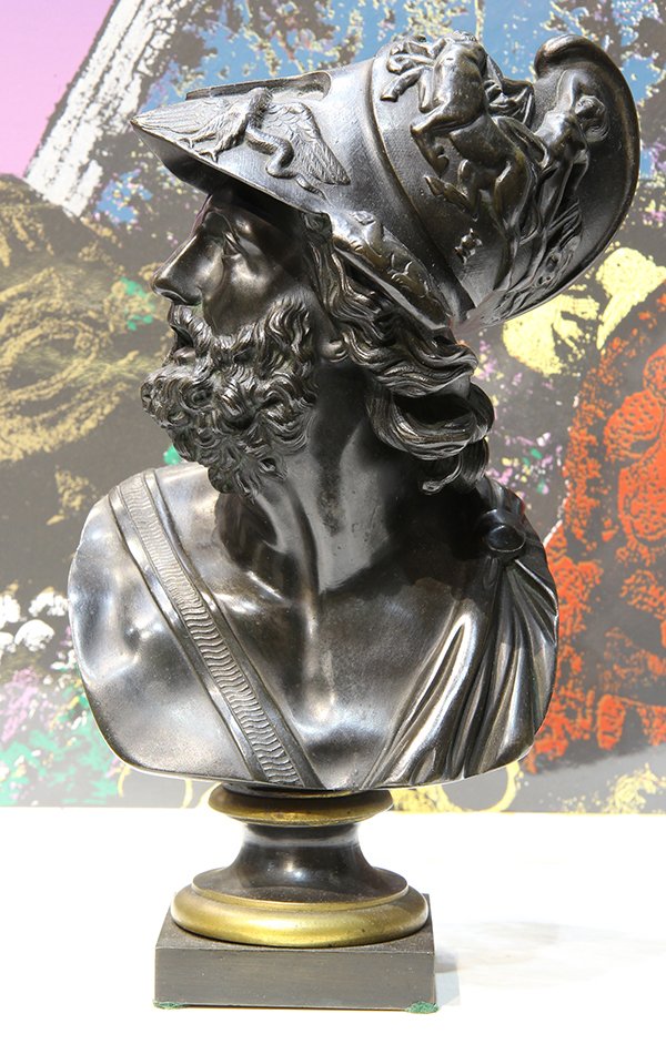 Bronze Sculpture, Bust of a Roman Soldier: Italian School (19th century), Bust of a Roman Soldier, bronze sculpture, unsigned, overall: 11"h x 5.25"w x 5"d. Provenance: Property from the collection of Trotter’s Antiques, Pacific Grove CA