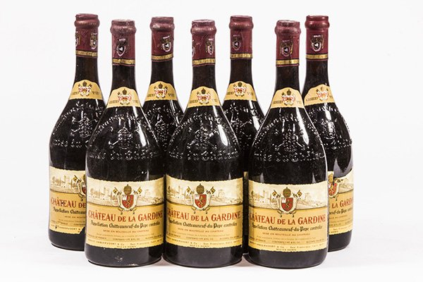 (lot of 7) French wine group: (lot of 7) French wine group, consisting of a 1967 and (6) 1969 Chateau de la Gardine Chateauneuf-du-Pape, Rhone, each 750ml