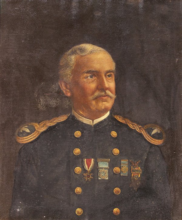 Painting, Portrait of Colonel William E. Clark: American School (19th Century), "Portrait of Colonel William E. Clarke," oil on canvas, sitter identified verso, canvas: 30"h x 25"w, overall (with frame): 41.5"h x 37.25"w