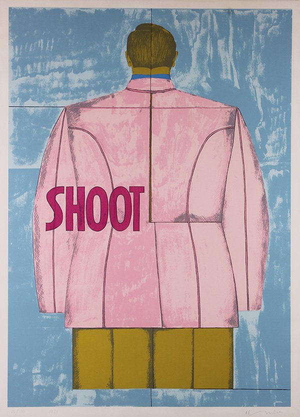Print, Richard Lindner: Richard Lindner (American/German, 1901-1978), "Man Back View," 1971, color serigraph, pencil signed lower right, edition 26/100, label affixed verso, image: 38"h x 27"w, sheet: 40.25"h x 29"w, overall