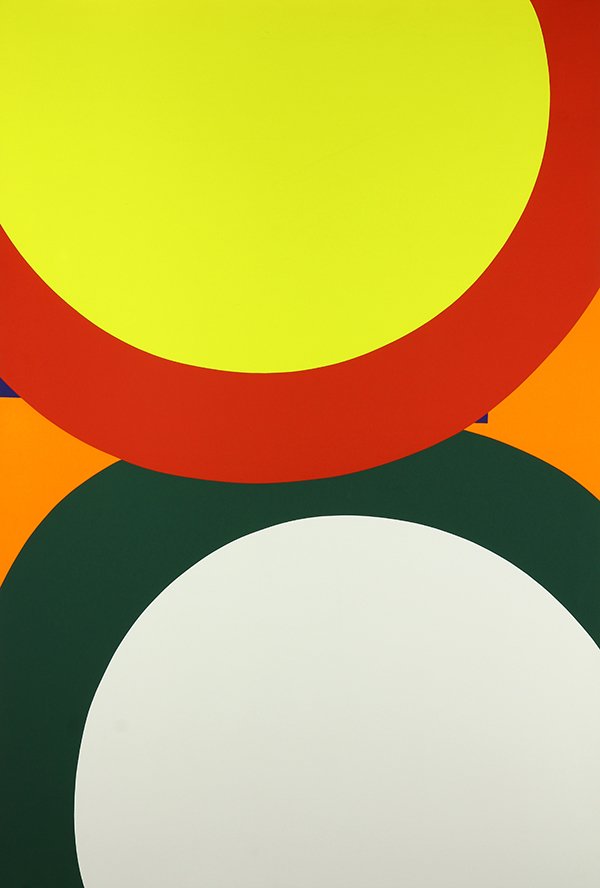Print, Al Held: Al Held (American, 1928-2005), Yellow, Red, Green, Blue, Orange, and White, 1968, screenprint, pencil signed and dated verso, edition 49/150, overall (sheet): 38.5"h x 26.5"w