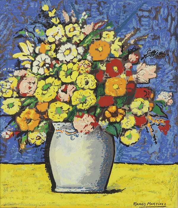 Print, Alfredo Ramos Martinez: Alfredo Ramos Martinez (Mexican, 1871-1946), Still Life of Flowers in a Vase, screenprint in colors, pencil signed lower left, plate signed lower right, edition 6/80, sight: 13.75"h x 11.5"w, overall