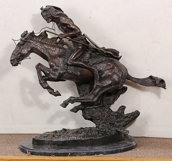 Sculpture, After Frederic Remington: After Frederic Remington (American, 1861-1909), "The Cheyenne," bronze sculpture, bears signature lower center, overall (with base): 29"h x 31"w x 15.5"w