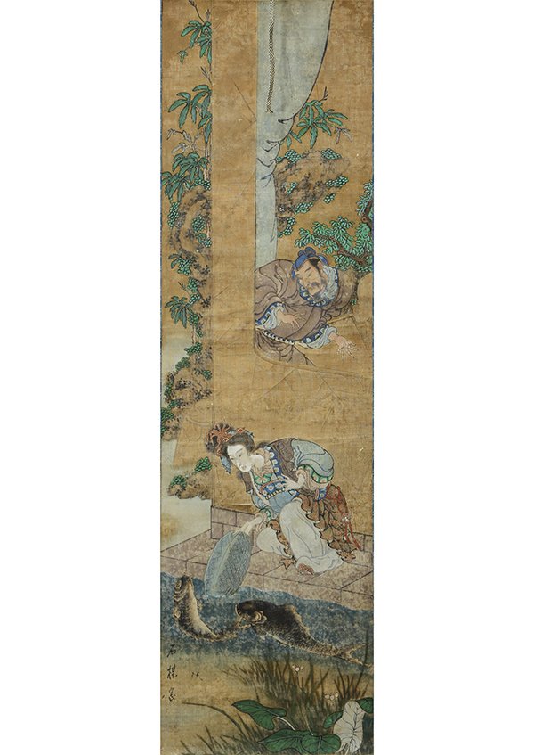 Japanese Scroll, Beauty and Carps, 19c (1 of 4)