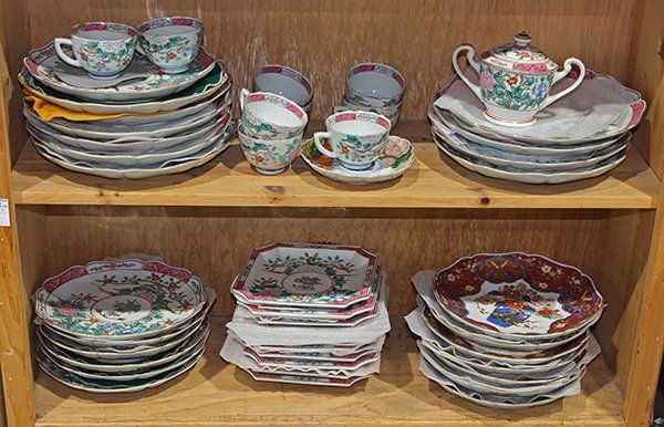 Two Shelves of Japanese Porcelain Dinner Ware (1 of 4)