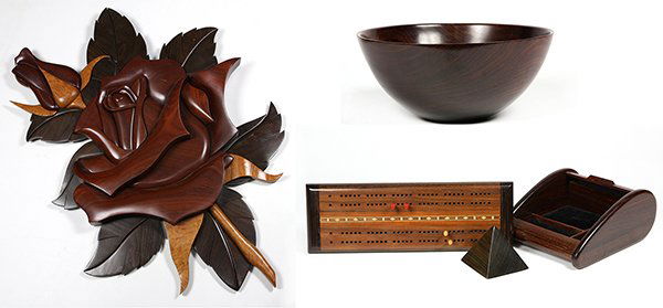 (lot of 5) Wood turned group, consisting of a Lucille (1 of 10)