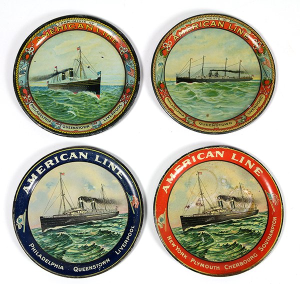 (lot of 4) Litthographed tin tip trays advertising the (1 of 3)