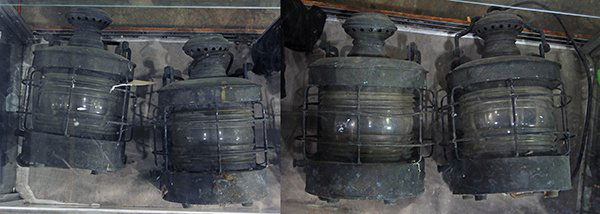 (lot of 4) Ship's masthead lanterns, executed in zinc, (1 of 2)