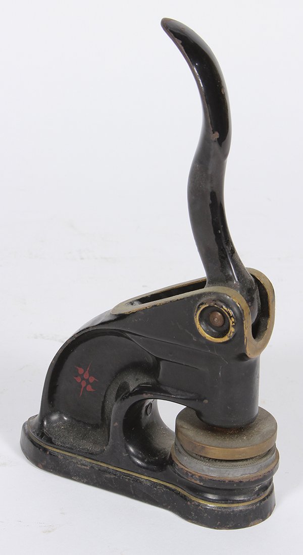 (lot of 19) Cast iron seal stamp embosser group, circa (1 of 3)