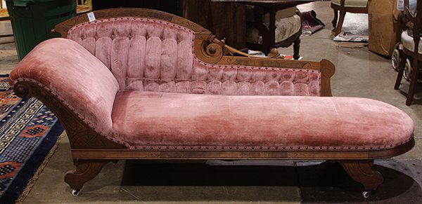 Victorian Eastlake chaise lounge, circa 1880, having a (1 of 3)