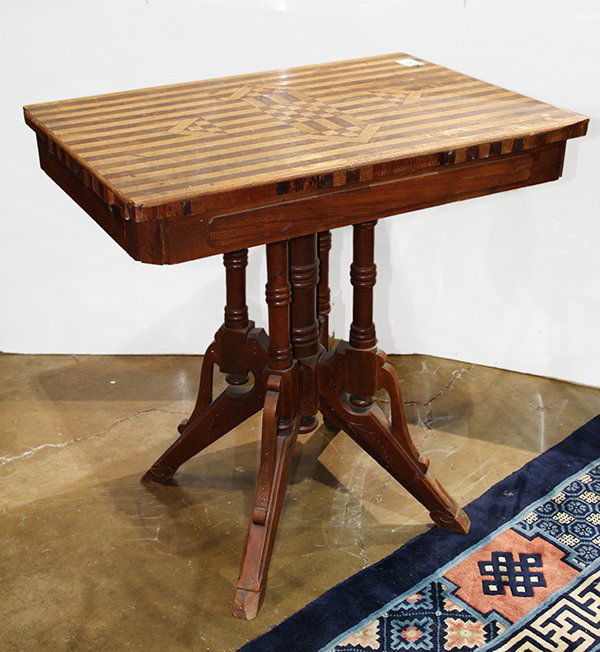 Victorian occasional table, having a geometric (1 of 2)