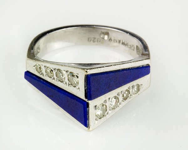 Lapis lazuli, diamond and 14k white gold ring (1 of 3)