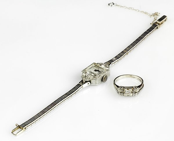 (Lot of 2) Diamond, platinum and 14k white gold jewelry (1 of 2)