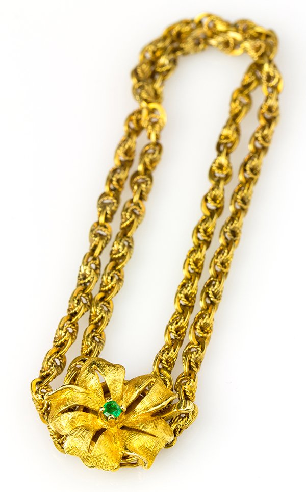 Emerald, and 14k yellow gold flower bracelet (1 of 1)