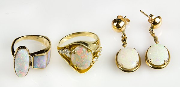 (Lot of 3) Opal, diamond and yellow gold jewelry items (1 of 2)