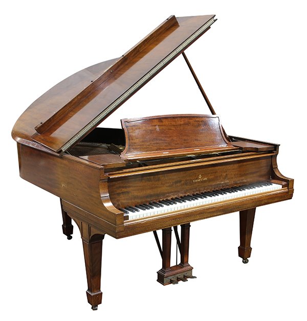 Steinway and Sons: Steinway and Sons, New York, Model O baby grand piano, executed in 1920, serial number 203428, having a highly figured mahogany case and rising onsquare legs terminating on Marlborough feet, 5'10"l