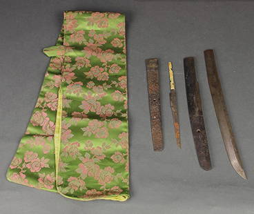 Japanese Katana Blade Parts from Edo Period: (lot of 5) Japanese katana sword blades from Edo period: including a kozuka blade with the name 'Inoue Shinkai' inscribed; one blade part with an illegible signature; another probably from Bizen; toge