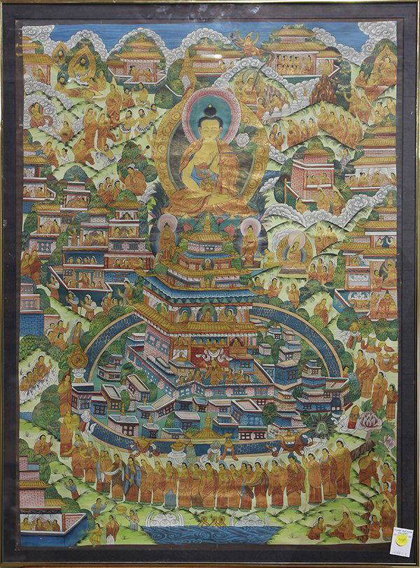 Framed Himalayan Thangka, Buddha (1 of 2)