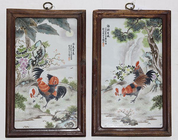Two Chinese Porcelain Plaques, Roosters (1 of 2)