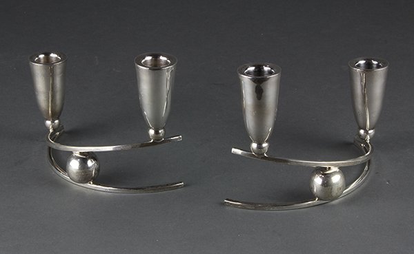Pair of Mexican sterling silver modernist two-light (1 of 1)
