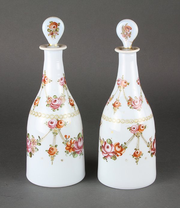 Pair of enamel decorated Bristol glass bottles, (1 of 2)