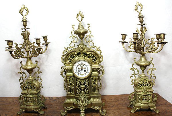 (lot of 3) French Louis XV style gilt bronze clock with (1 of 3)