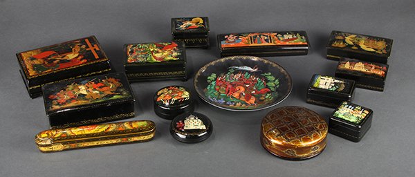 (lot of 14) Associated Russian lacquer boxes, (1 of 2)