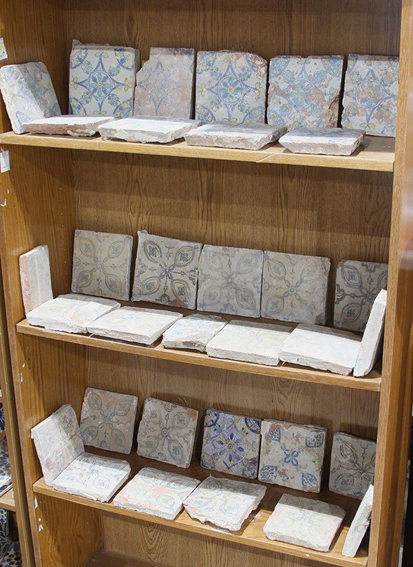 Three shelves of Moroccan tile, hand painted terracotta (1 of 2)