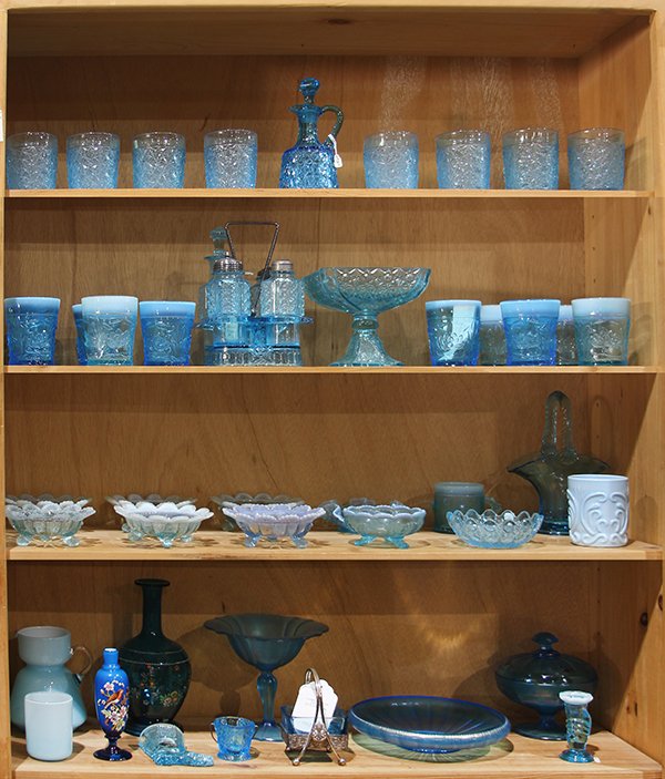 Four shelves of blue art glass, including (10) Fenton (1 of 1)