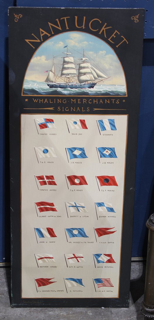 Paint decorated sign, inscribed "Nantucket Whaling (1 of 2)