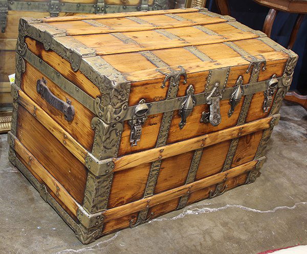 Victorian steamer trunk, having a wood case with metal (1 of 2)