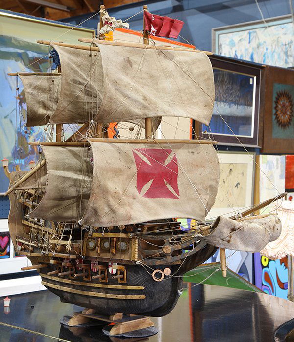 Polychrome decorated ship model, titled "Roland", 1664, (1 of 3)