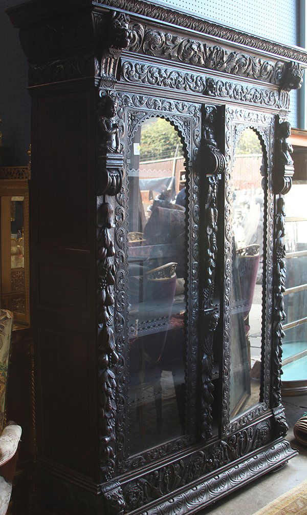 Jacobean style hall cabinet, the fumed oak case having (1 of 1)