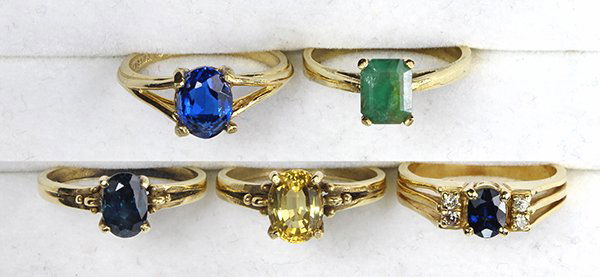 (Lot of 5) Multi-stone, diamond and 14k yellow gold (1 of 3)