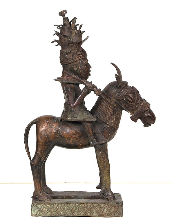 Benin style bronze equestrian statue depicting a (1 of 3)