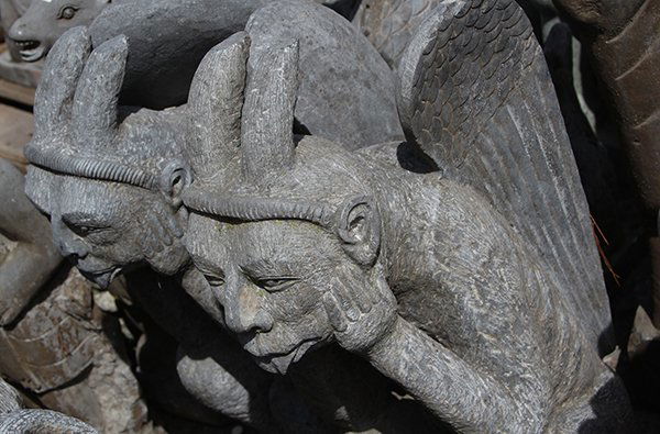 (lot of 2) Carved stone gargoyle garden statuary (1 of 2)