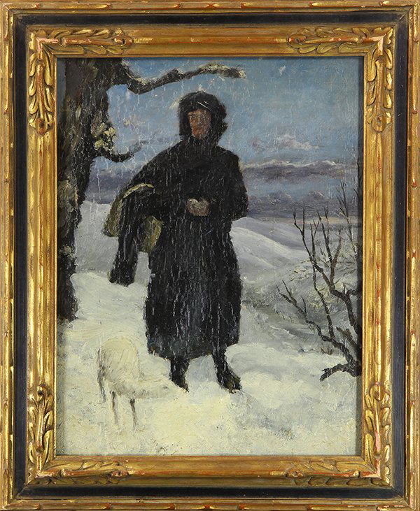 Painting, American School (19th century), Man in Snow (1 of 1)