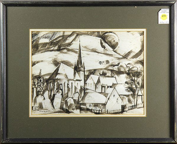 Drawing, Moonlight on the Village Church (1 of 1)