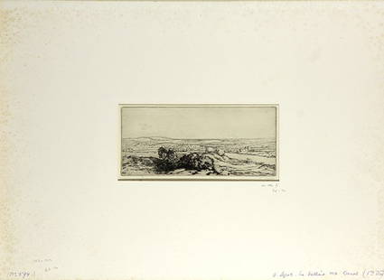 Prints, Alphonse Legros: (lot of 2) Alphonse Legros (French, 1837-1911), La Village Abandonne and La Vallee des Dunes, etchings, each pencil signed lower right, largest overall (with mat/unframed): 16"h x 22"w. Provenance: Ba