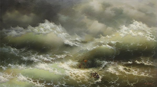 Painting, Eugene Garin: Eugene Garin (Russian, 1922-1994), "The Vortex," 1972, oil on canvas, signed lower right, stamped verso, canvas (unframed): 34"h x 60"w