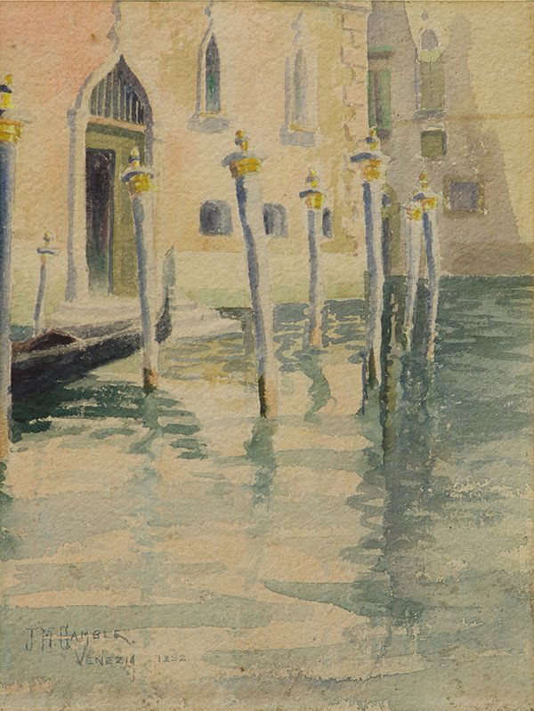 Watercolor, John Marshall Gamble: John Marshall Gamble (American, 1863-1957), "Venezia," 1892, watercolor on paper, signed, titled and dated lower left, sight: 11"h x 8.25"w, overall (with frame): 18"h x 14.25"w