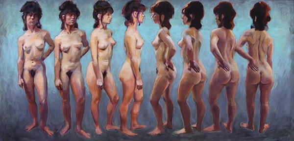 Painting, Jane Heaphy: Jane Heaphy (American, 20th/21st century), Untitled (Nude), 1997, oil on panel, signed lower right, sight: 24"h x 48"w, overall (with frame): 28.75"h x 52.75"w